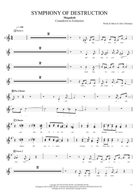 Tablature Symphony of Destruction de Megadeth (Guitar Pro) - Guitares et piste d'accompagnement ...