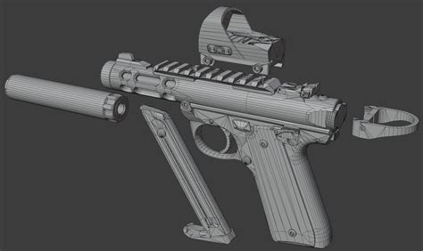 [WIP] Ruger Mark IV Lite + Suppressor and Reflex Sight — polycount