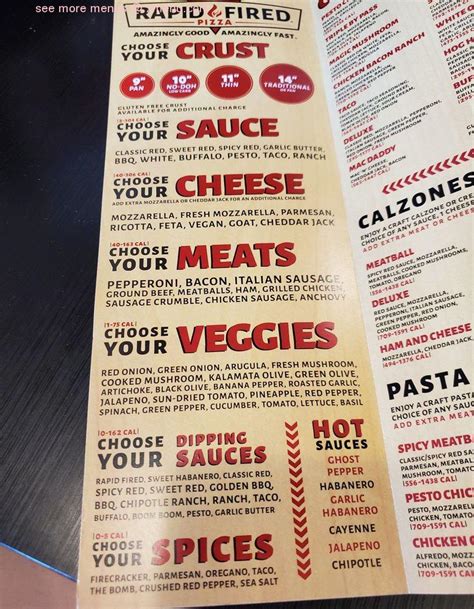 Menu at Rapid Fired Pizza pizzeria, Universal City