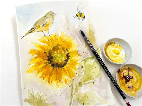 Sunflower and Goldfinch painting | Diane Antone Studio