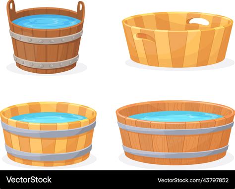 Cartoon wooden tub wood vats with hot water Vector Image