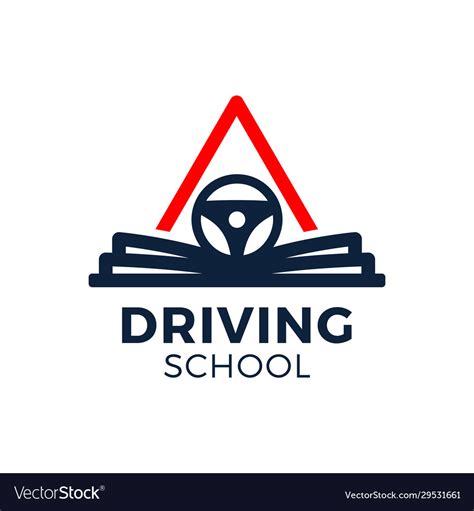 Driving school logo book car wheel road sign Vector Image