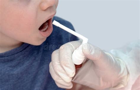 Sore Throat Treatment Concept Half Face Kid Child Boy Stock Photo ...