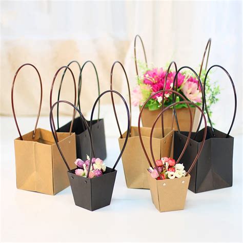 Solid Color Kraft Paper Bags For Flower Waterproof Flower Bouquet Basket For Florist Gift ...