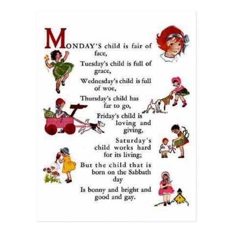 Monday's Child Postcard | Zazzle | Mondays child poem, Monday's child, Kids poster