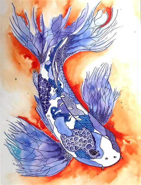 Koi fish print fish print zentangle digital print ink | Etsy in 2021 ...