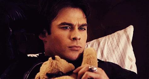 Damon Salvatore Holding Bonnies Bear Miss Cuddles GIF - Damon Salvatore Holding Bonnies Bear ...