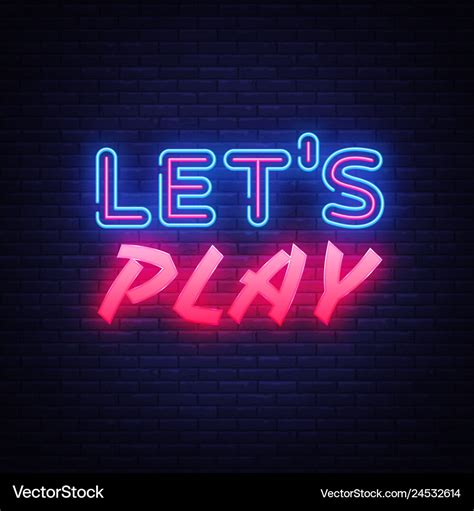 Lets play neon text design template gaming Vector Image