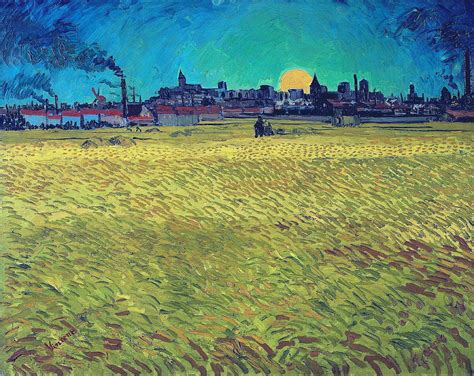 Summer Evening Wheatfield with Setting sun Painting by Vincent Van Gogh