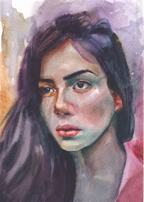ORIGINAL watercolor portrait painting portrait abstract art minimalist watercolor art colorful ...