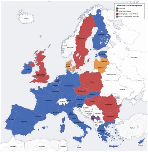 Karte Europäische Union (Karte Europäische Währungsunion) : Weltkarte ...