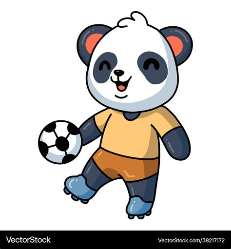 Cute little panda cartoon playing soccer ball Vector Image