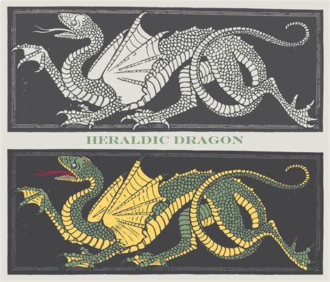 Norse heraldic dragon, vector illustration, engraving art. 12257181 ...