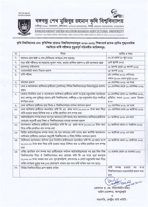 Sher-e-Bangla Agricultural University Admission Circular 2024-25