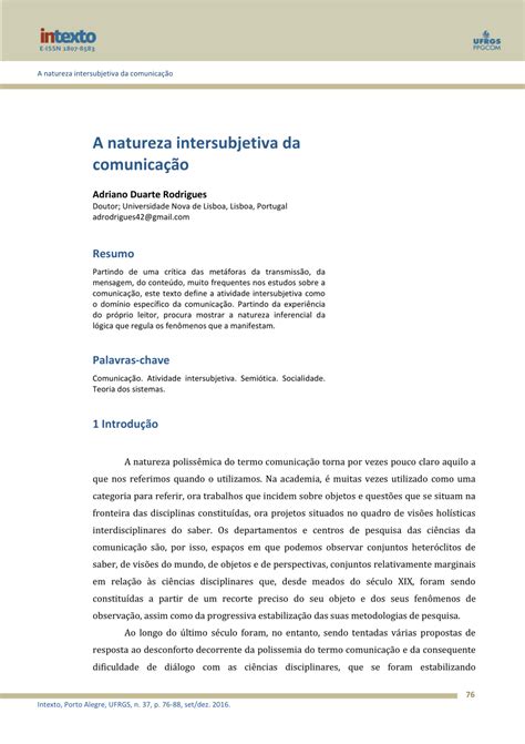 (PDF) A natureza intersubjetiva da comunicação / The intersubjective nature of communication