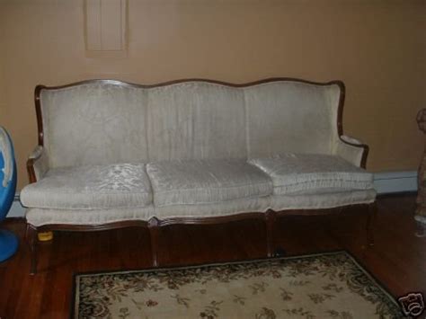 ANTIQUE SOFA WOOD TRIM WHITE UPHOLSTERY GREAT COND | #35404135