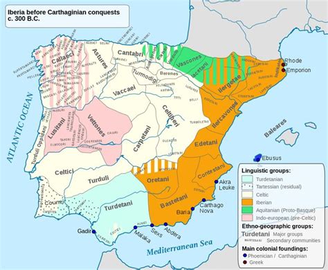 Ethnographic and Linguistic Map of the Iberian Peninsula at about 300 BCE (before the ...