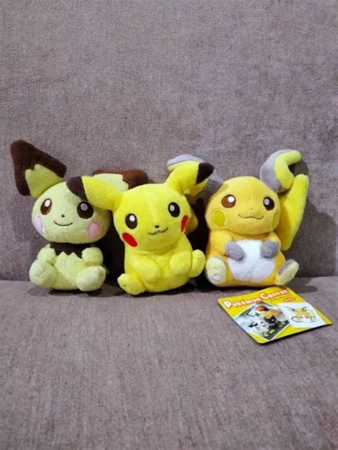 SET3 PICHU/PIKACHU/RAICHU/ POKEMON Center Canvas Plush 5" Stuffed Toy Doll Japan £41.81 ...