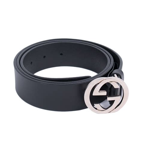 Gucci Black Leather Interlocking GG Buckle Belt 100CM