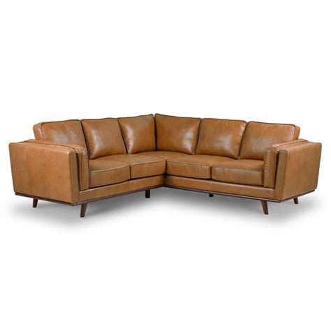 Mid Century Modern Everdale Tan Genuine Leather Corner Sofa - Walmart ...