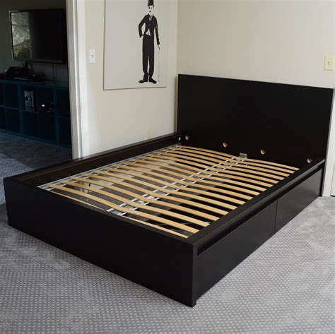 Ikea "Luroy" Queen Bed Frame with Storage and Bedding Ensemble | EBTH