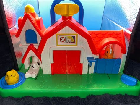 Fisher Price Vintage 1987 Farm Barn Animals Push and Play Sound Activity Toy No 1005 With Carry ...