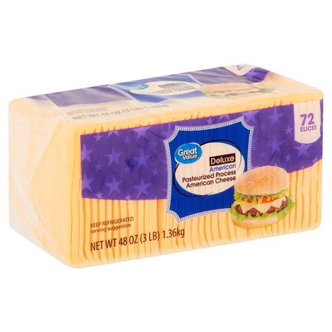 Great Value Deluxe American Pasteurized Process Cheese, 72 count, 48 oz ...