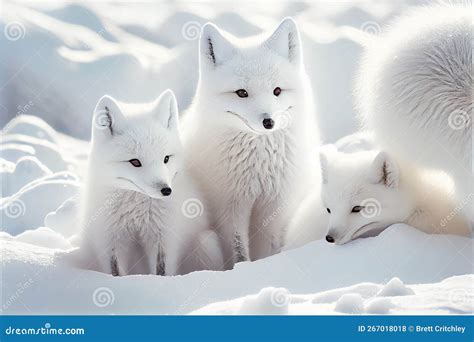 White Arctic Fox Foxes Pup Pups Puppy Puppies in Snow Stock ...