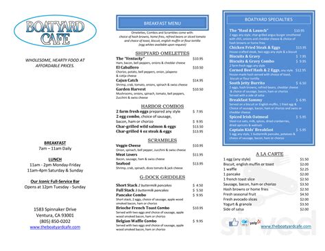 Boatyard Pub menu in Ventura, California, USA