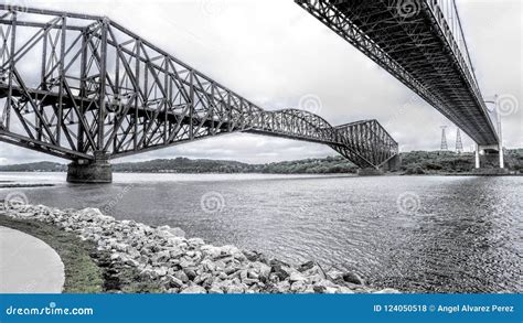 View between Two Bridges Over the St. Lawrence River Stock Photo - Image of gray, iron: 124050518