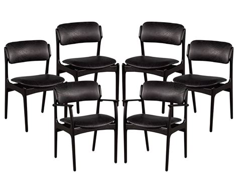 Set of 6 Mid-Century Modern Black Leather Dining Chairs - Carrocel Fine ...