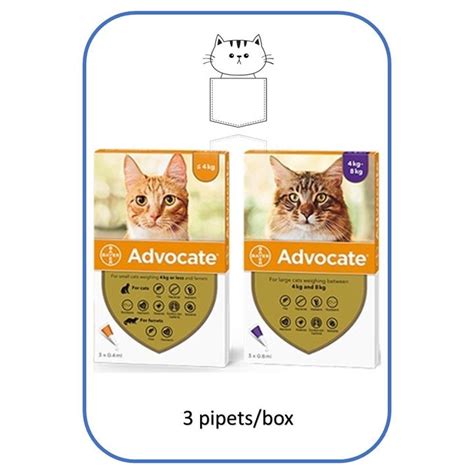 ♟ADVOCATE CAT SPOT ON TREATMENT FOR FLEA, LARVAE, HOOKWORM, ROUND WORM, HEARTWORM EAR MITES♦ ...