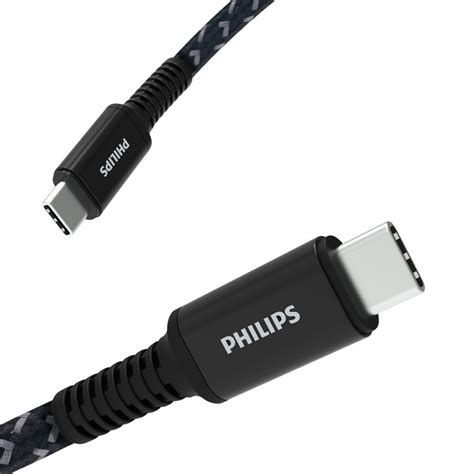 Philips USB Type C Cable, USB-C to USB-C Black Nylon Braided Fast ...