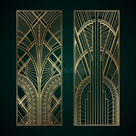 Gold Art Deco Panels on Dark Green Background Stock Vector - Illustration of isolated, dark ...