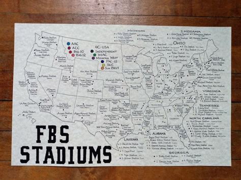 College Football Stadiums Map 11x17 - Etsy