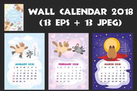 My funny cat. Wall calendar 2018. By Olga Belova | TheHungryJPEG