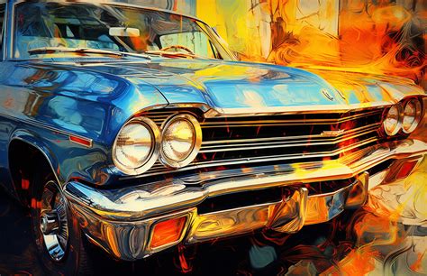 Wall Art Print | Old American car, the 70s & 60s, Abstract painting ...