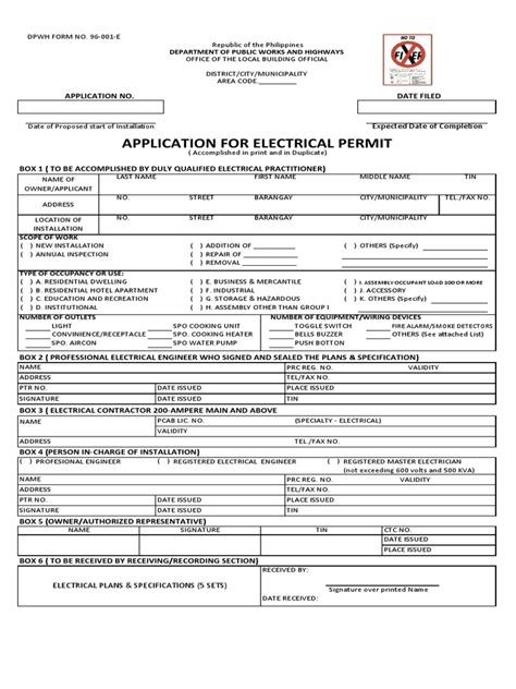 Electrical Permit Form | PDF | Manufactured Goods | Electrical Engineering