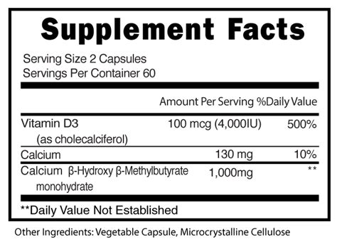 Private Label Premium HMB and Vitamin D3 Supplement - 1,000 MG Calcium