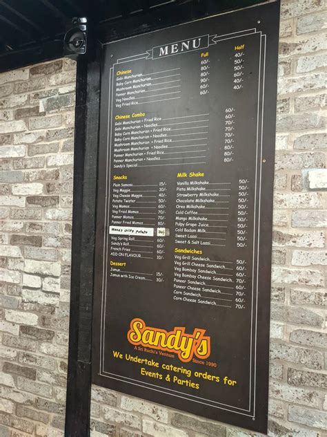 Menu at Sandy's, Bengaluru, 1