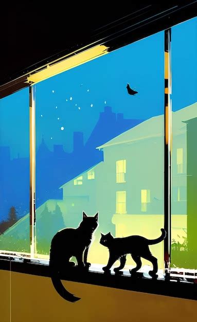 Premium AI Image | A poster of two cats looking out of a window with a ...