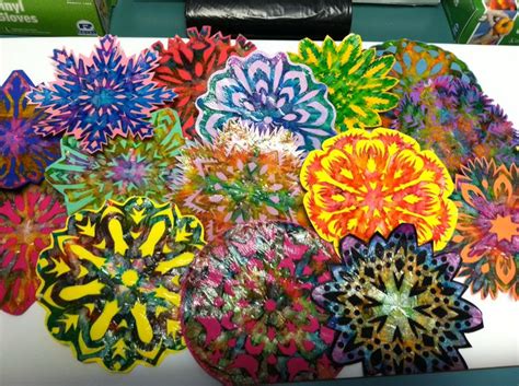 Psychedelic coffee filter snowflakes!!! | Kids art projects, Art classroom, Art projects