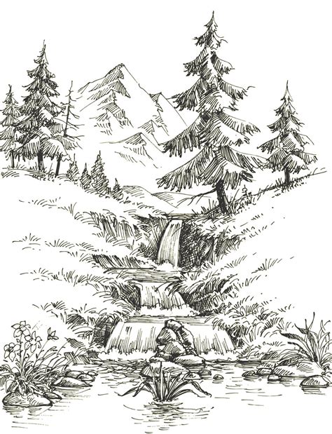 Waterfalls - Majestic Cliffs and River Grayscale Landscapes, Nature Sk – Rachel Mintz Coloring Books