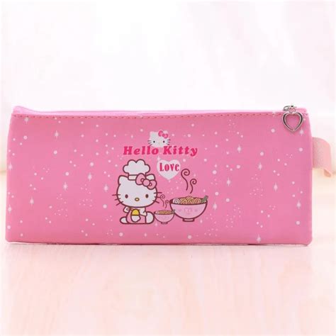 Cute Hello kitty pencil cases for girls Kawaii Pink PU leather pen bag Kids gift Stationery ...