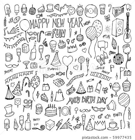 Set of Party Drawing illustration Hand drawn - Stock Illustration ...