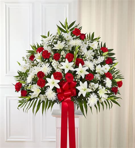 Heartfelt Sympathies™ Red & White Standing Basket | 1800Flowers.com ...