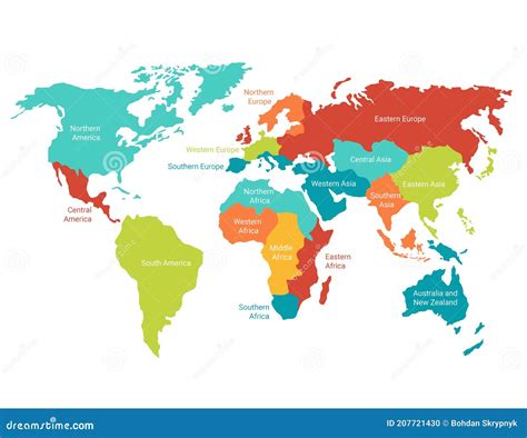 World Map with Highlighted Territories. Colored Continents with Global Geographic Divisions ...