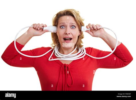 Woman holding an extension cord with both hands Stock Photo - Alamy