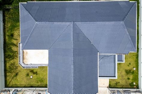 Premium Photo | Aerial view of construction site roofing the house ...