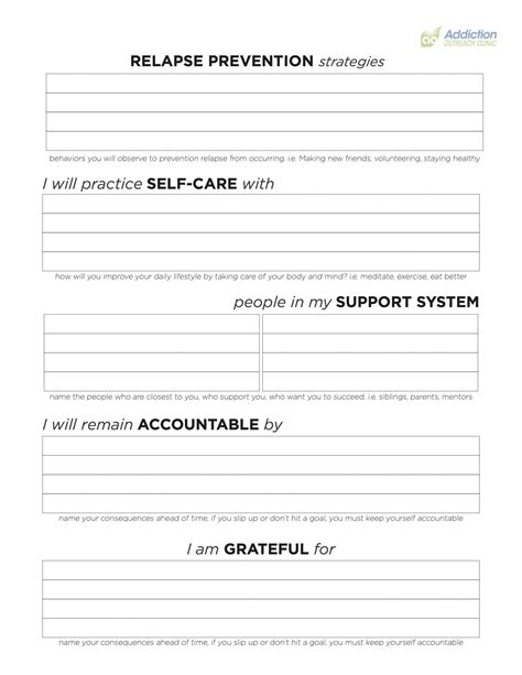 Printable Relapse Prevention Worksheets Pdf - Printable Worksheets